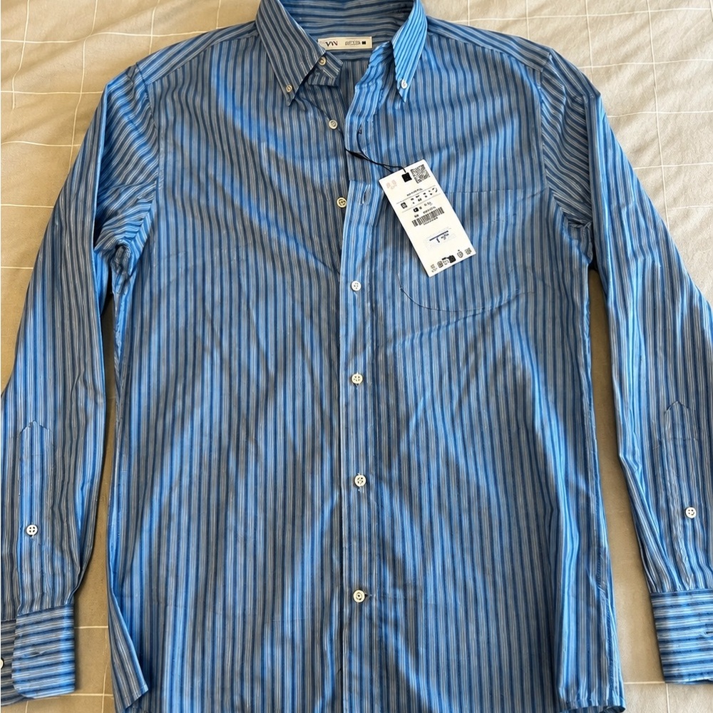 Zara Blue Striped Button-Down Dress Shirt